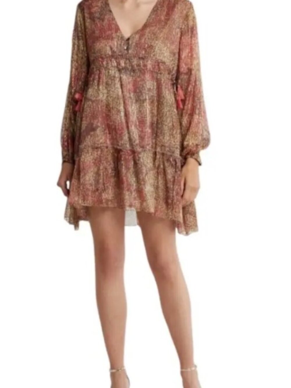 NWT Raga Zuri Long Sleeve Gold Tassel Mini Dress. Size L